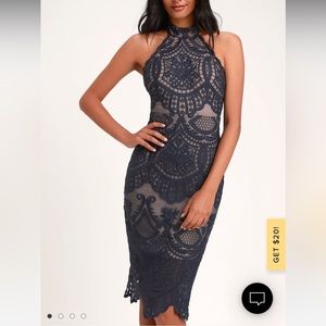 Lulus Celebrate Life Navy Blue Lace Halter Midi Dress XSmall